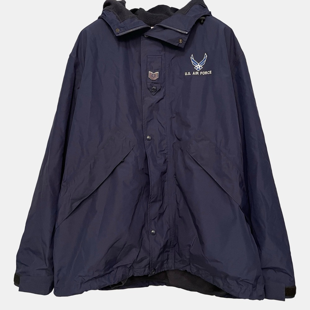 US Air Force Navy Blue Fleece Lined Hooded Parka Jacket Mens Large TSgt